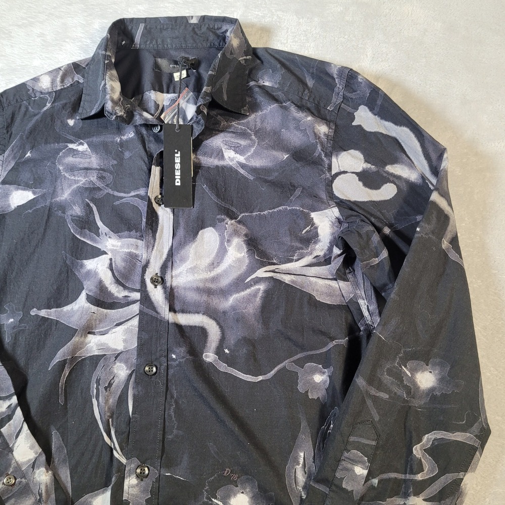 Diesel Shirt Mens Size Medium Black Floral Graphic Button-Down Abstract Design - Picture 6 of 15